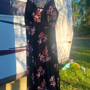A floral long black name brand dress